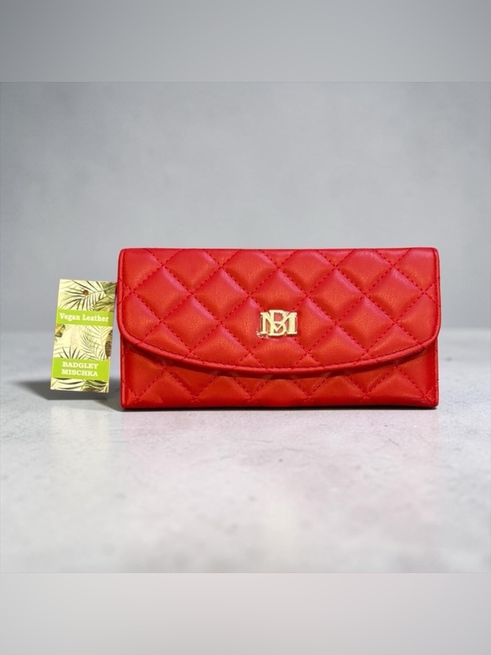 Badgley Mischka Red Quilted Wallet with Gold Hardware